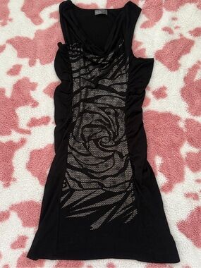 Black Sleeveless Dress with Metallic Graphic Panel